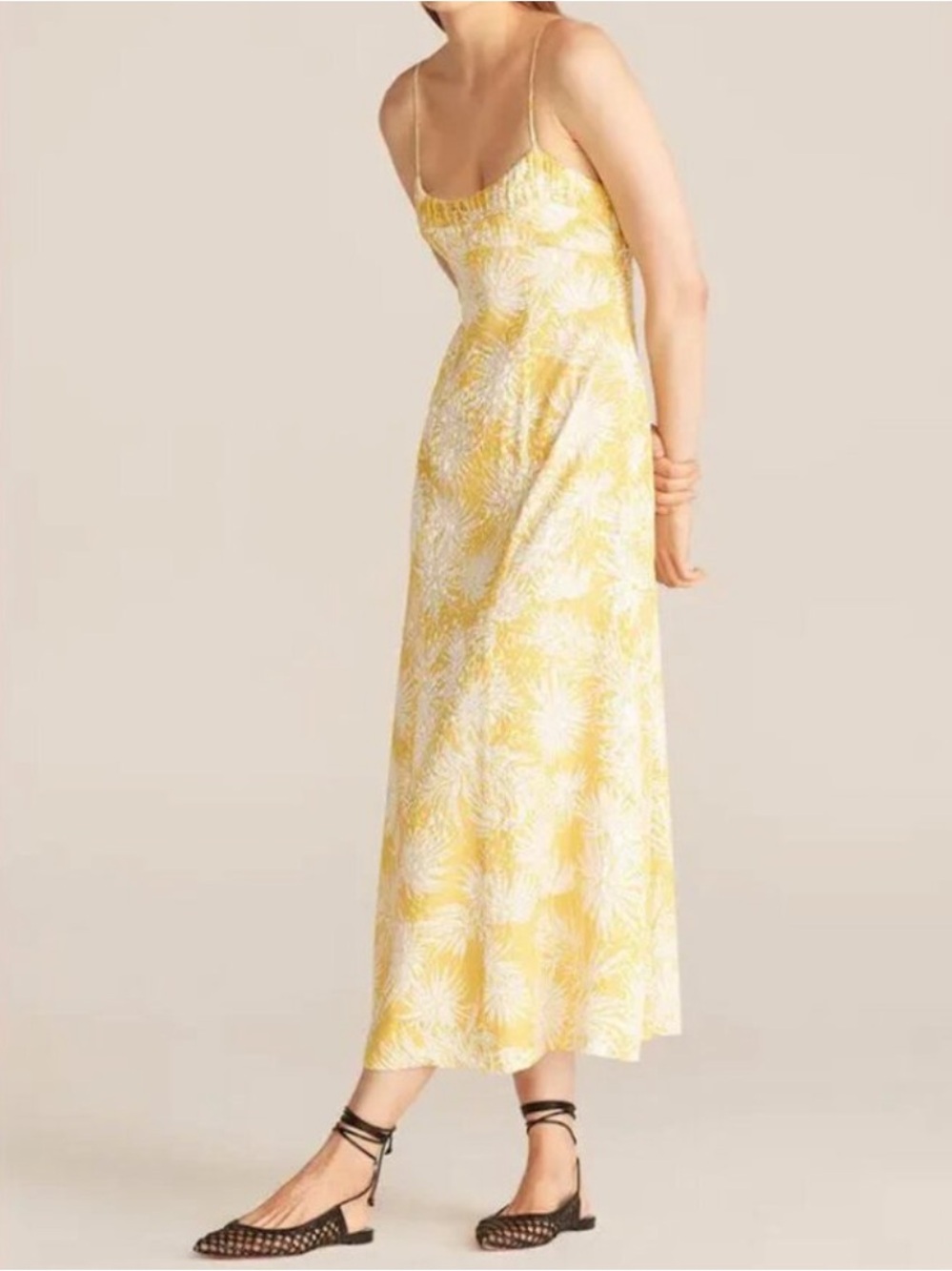 Rebecca Taylor Yellow Palm-Print Spaghetti-Strap Maxi Dress